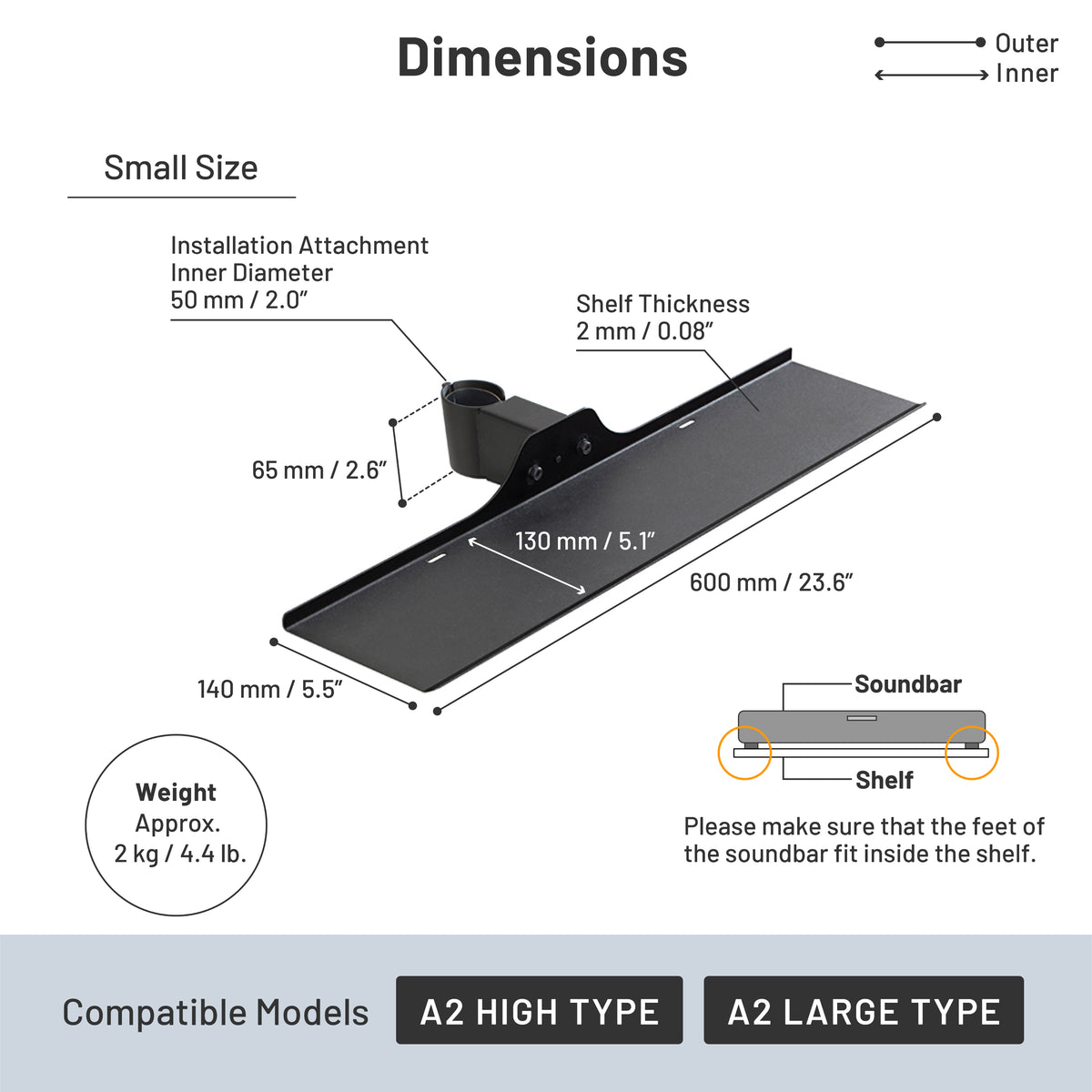 SOUNDBARHYLDE TIL A2 HIGH/LARGE, 60 cm