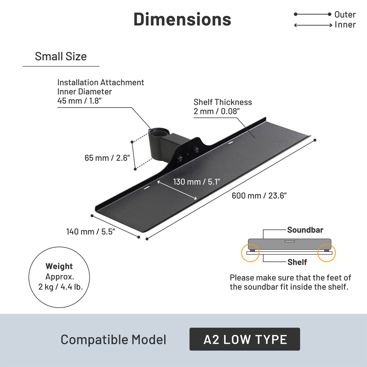 SOUNDBARHYLDE TIL A2 LOW, 60 cm