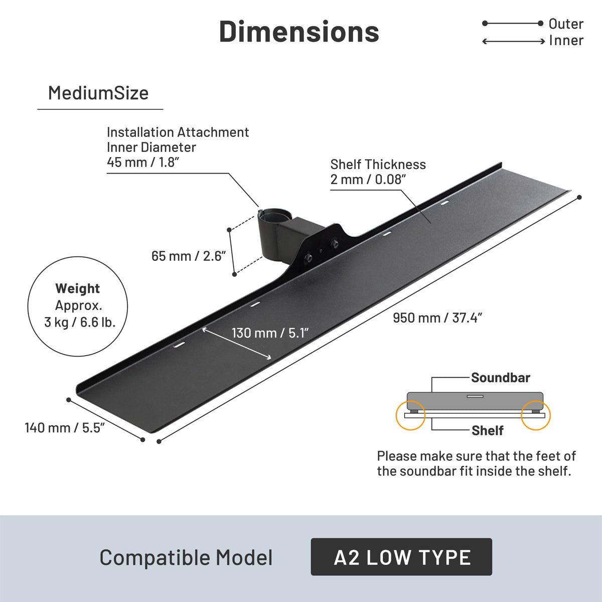 SOUNDBARHYLDE TIL A2 LOW, 95 cm
